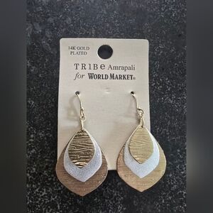 World Market TRIBE Amrapali 14kt Plated Gold & Silver Teardrop Layered Earrings